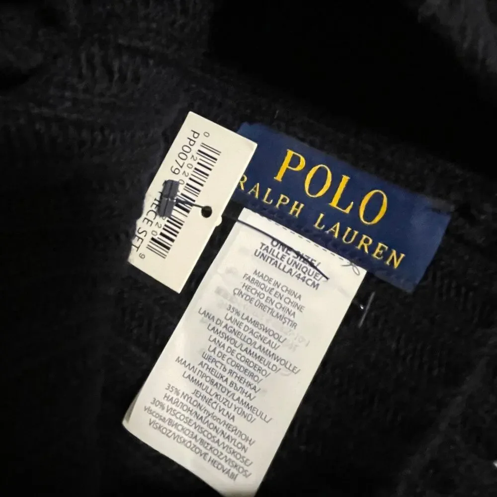 Polo Ralph Lauren Beanie & Scarf Set | Navy Rib Knit Lambswool Blend NWT